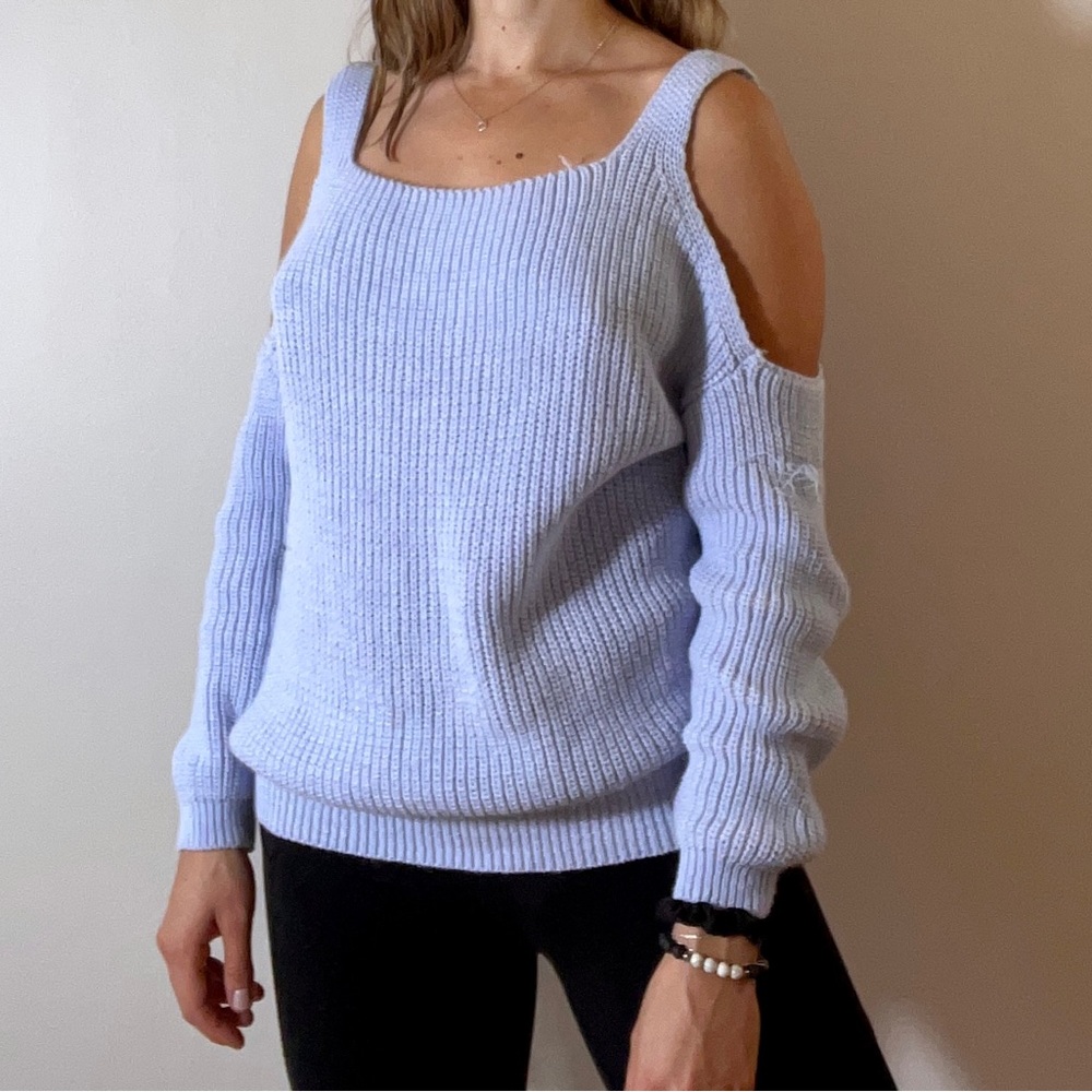 Light blue cold shoulder Boohoo sweater